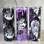 Witchy-gothic-tumblers including cats, skeleton, coffins and bats.