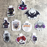 Bats, cats, witches and skeleton gothic bookmarks