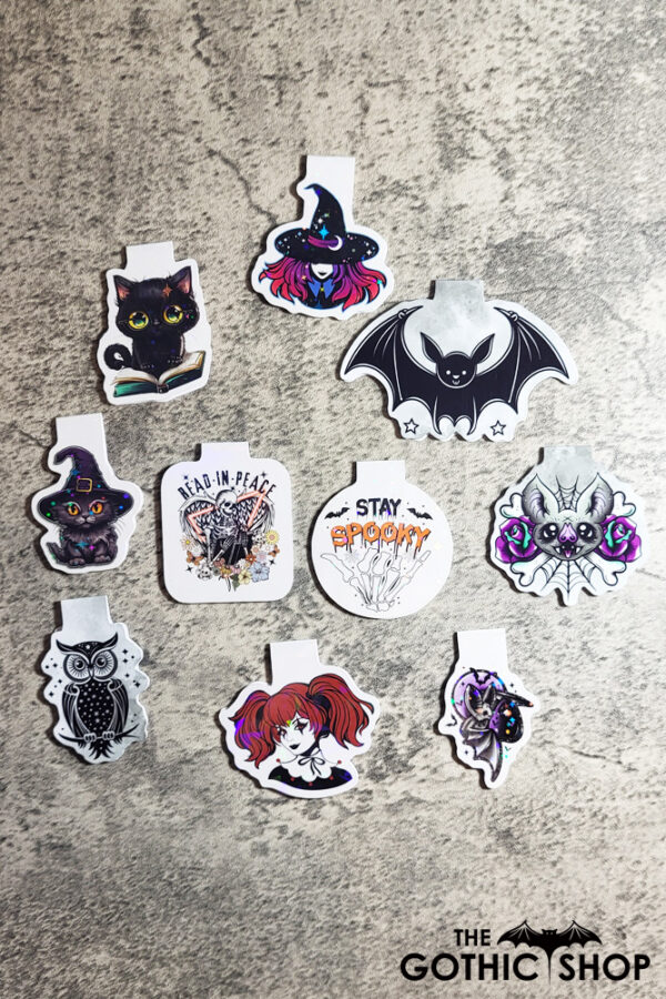 Bats, cats, witches and skeleton gothic bookmarks
