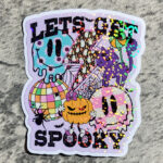 Let's Get Spooky Retro Ghosts Holographic Halloween Sticker