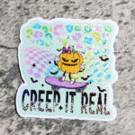 Creep It Real Pumpkin on Skateboard Holographic Retro Halloween Sticker
