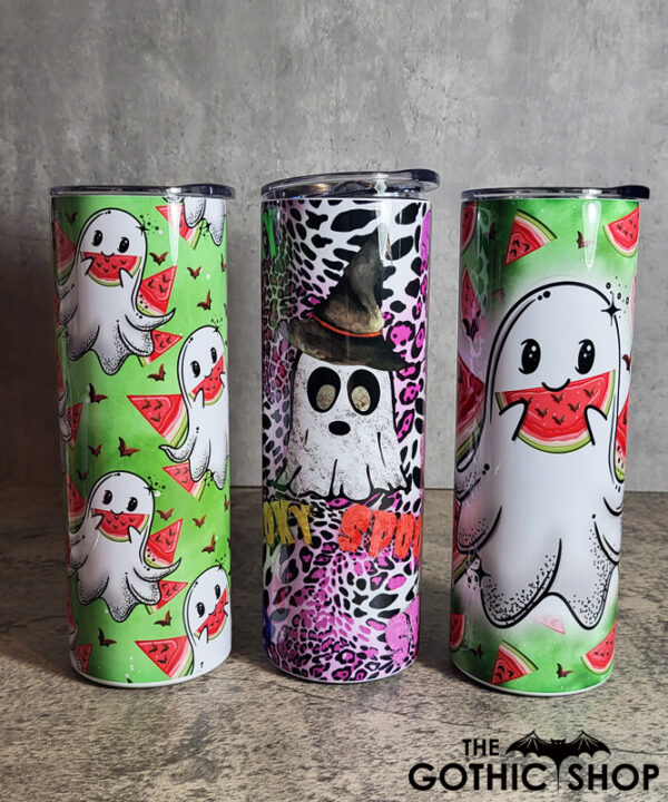 Ghosties BatMelons Green Gothic Halloween Skinny Tumbler