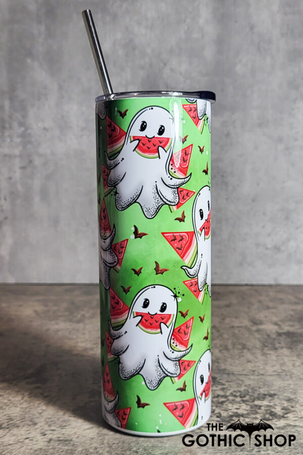 Ghosties BatMelons Green Gothic Halloween Skinny Tumbler