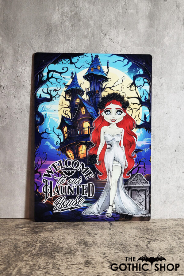 Zombie Bride Welcome Haunted House Gothic Halloween MEDIUM Metal Sign
