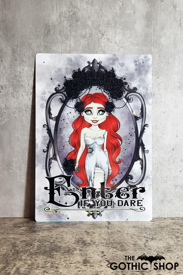 Zombie Bride Enter If You Dare Gothic Halloween MEDIUM Metal Sign