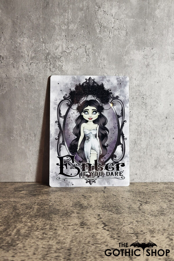 Zombie Bride Enter If You Dare Gothic Halloween SMALL Metal Sign