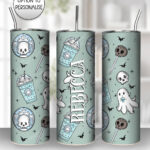 ghostbucks ghosties mint green gothic print 20oz straight tumbler with option to personalise