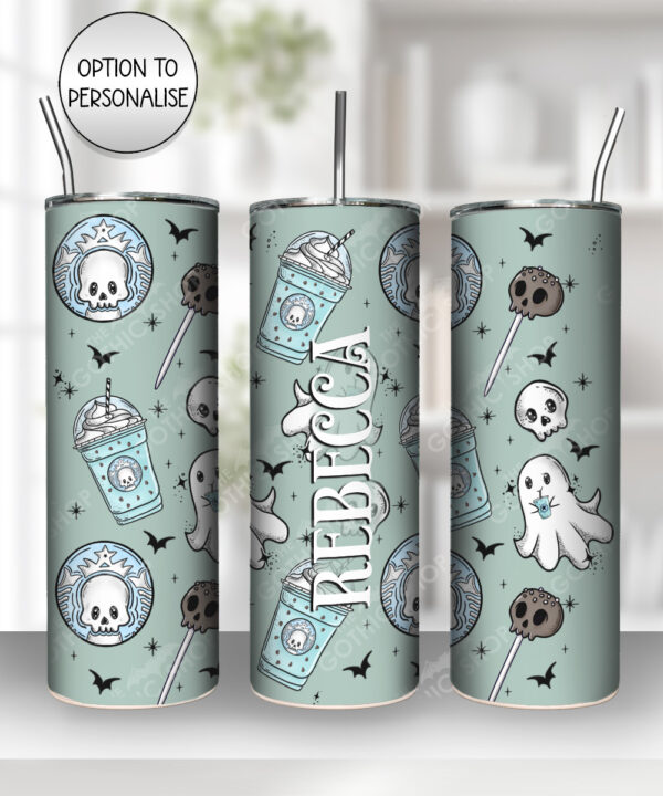 ghostbucks ghosties mint green gothic print 20oz straight tumbler with option to personalise