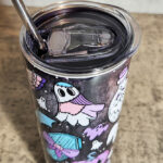 Ghosts Purple Pumpkins Gothic Halloween Skinny Tumbler