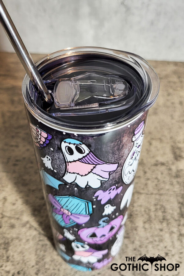 Ghosts Purple Pumpkins Gothic Halloween Skinny Tumbler