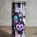 Ghosts Purple Pumpkins Gothic Halloween Skinny Tumbler
