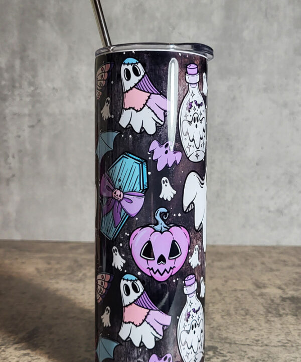 Ghosts Purple Pumpkins Gothic Halloween Skinny Tumbler