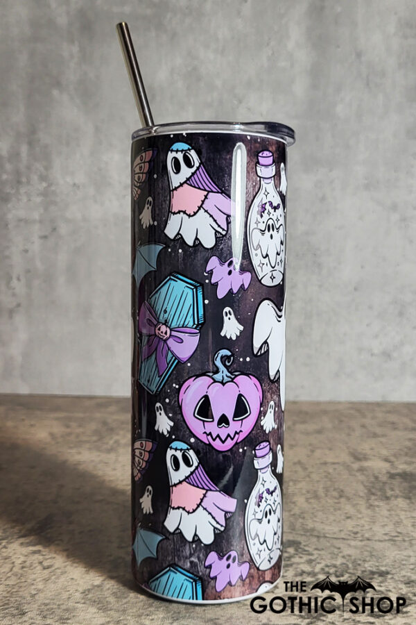 Ghosts Purple Pumpkins Gothic Halloween Skinny Tumbler