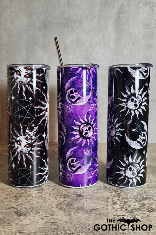 Skull suns and moons gothic print tumblers