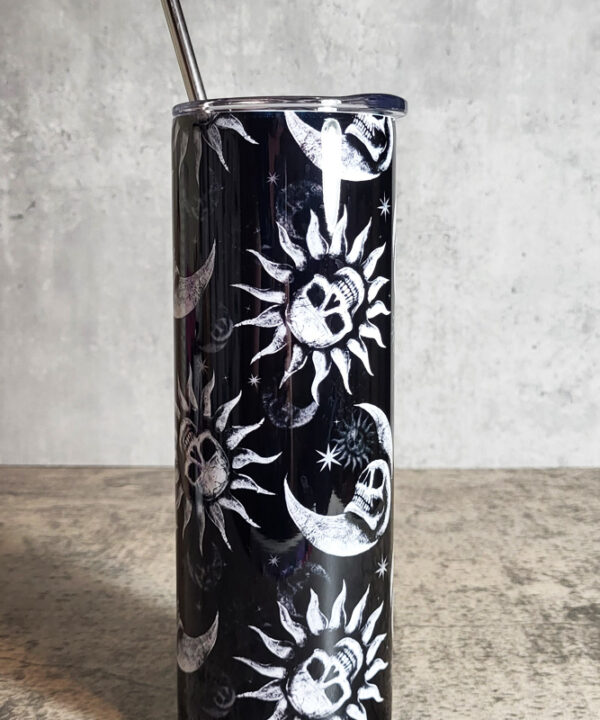 Sun Skull & Moon Skull Black Gothic Skinny Tumbler