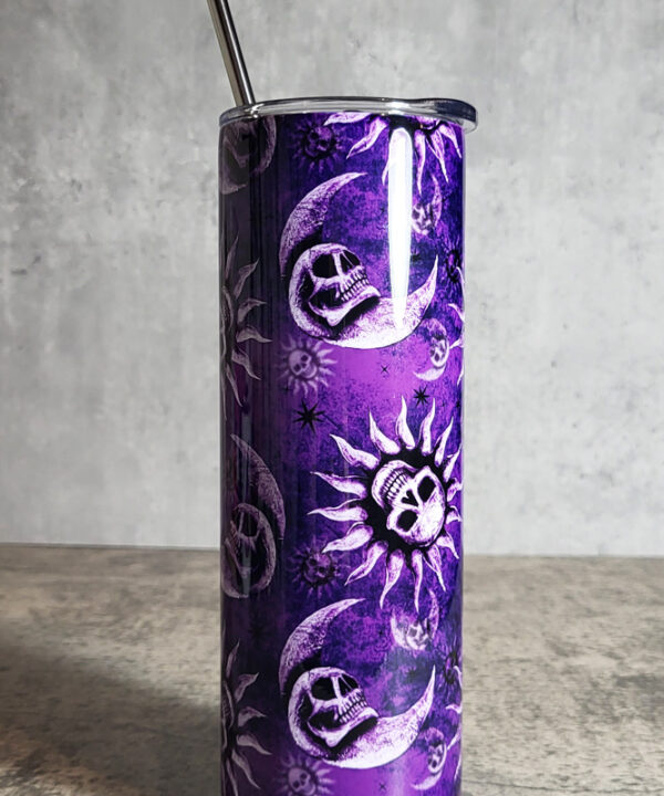 Sun Skull & Moon Skull Purple Gothic Skinny Tumbler