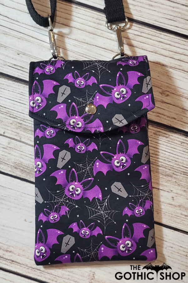 Grettel Purple Moths & Cobwebs Little Gothic Halloween Bag for Mobile Phone