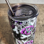 Bat Purple Rose Cobweb Tattoo Black Gothic Halloween Skinny Tumbler