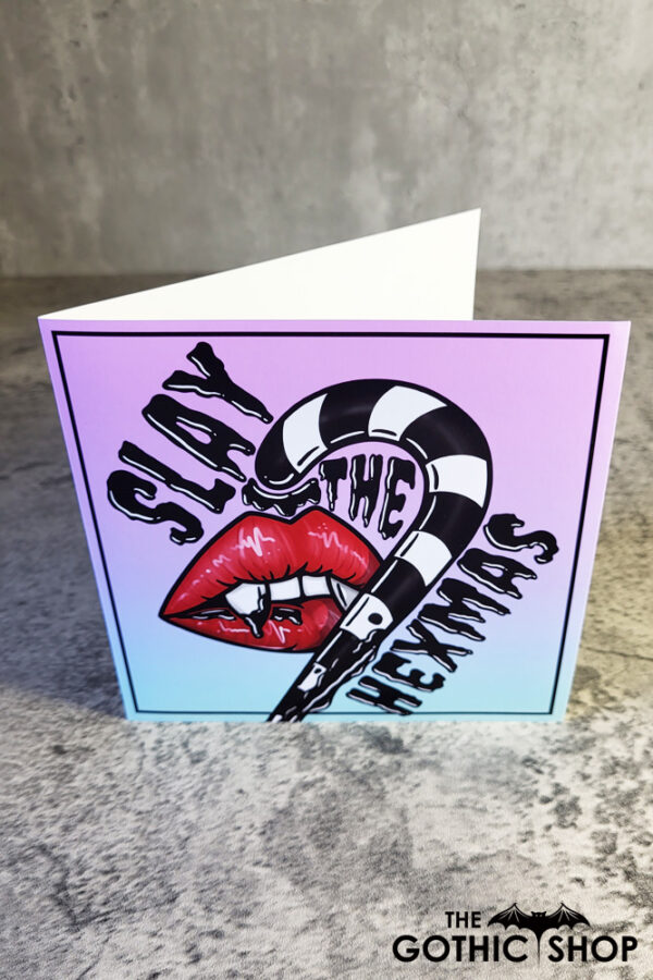 Slay Hexmas Vampire Candy Cane Gothic Witchy Christmas Greetings Card