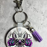Bat Purple Roses Round Gothic Keyring