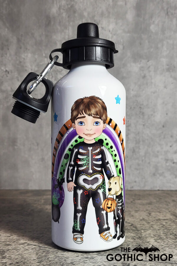 Personalised Skeleton Boy 600ml Halloween Water Bottle