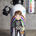 Personalised Skeleton Boy 600ml Halloween Water Bottle