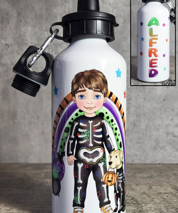 Personalised Skeleton Boy 600ml Halloween Water Bottle