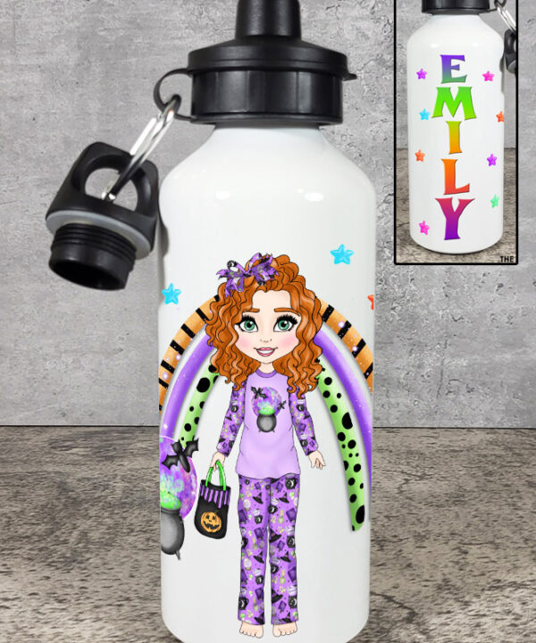 Personalised Purple Pyjama Girl 600ml Halloween Water Bottle