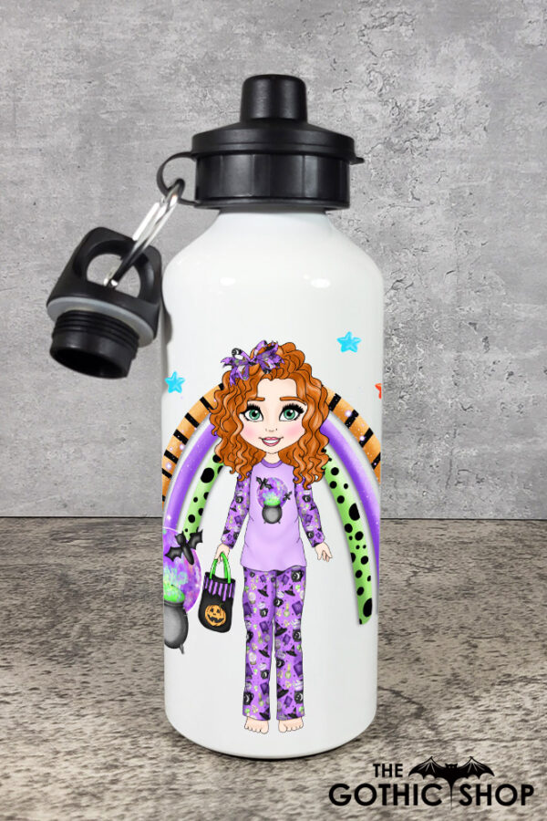 Personalised Purple Pyjama Girl 600ml Halloween Water Bottle