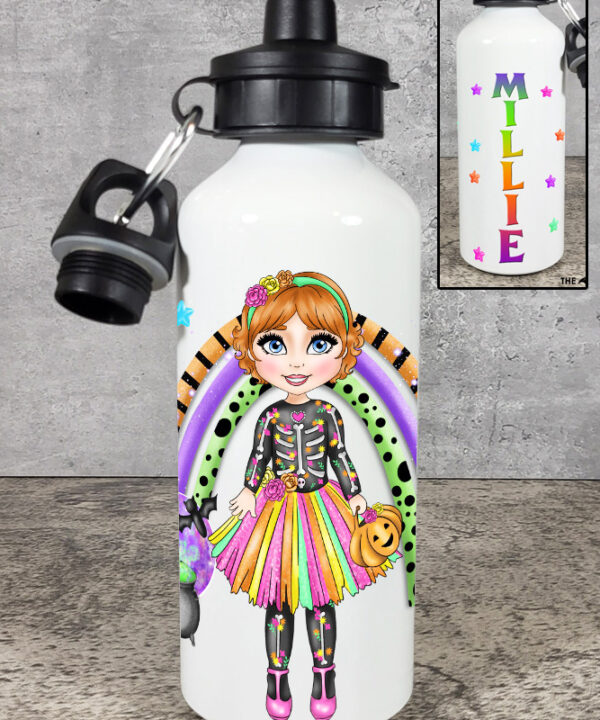 Personalised Skeleton Girl 600ml Halloween Water Bottle