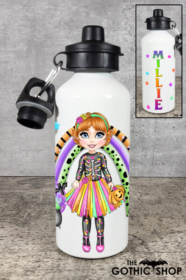 Personalised Skeleton Girl 600ml Halloween Water Bottle