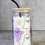 Ghost & Flowers Halloween Libbey Glass Jar
