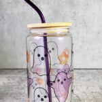 Ghost & Flowers Halloween Libbey Glass Jar