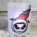 Santa Skellington Frosted Glass T-Light Candle Holder