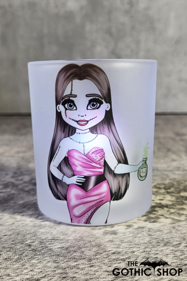 Stitched Up Sally Halloween Frosted Glass T-Light Candle Holder