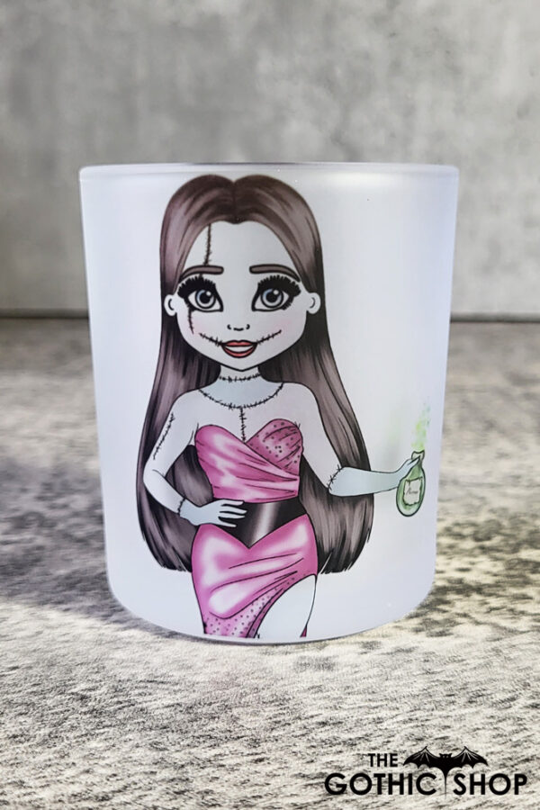 Stitched Up Sally Halloween Frosted Glass T-Light Candle Holder