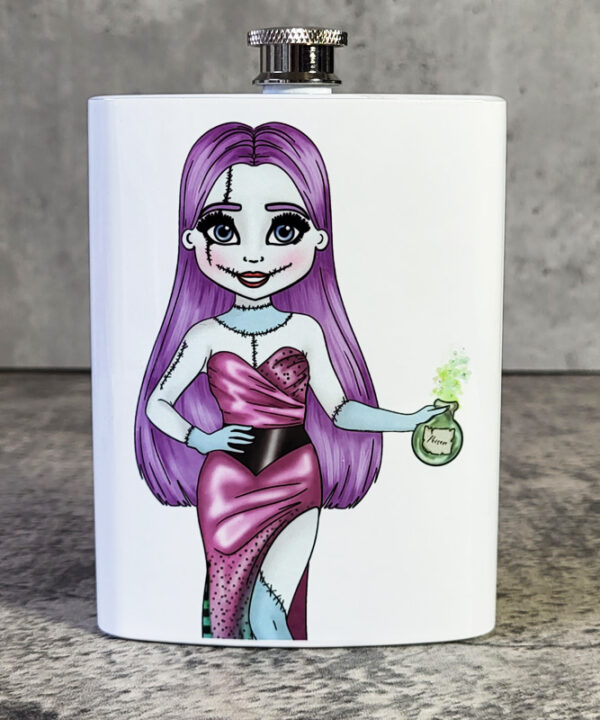 Stitched Up Sally Purple Gothic Halloween Hip Flask