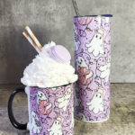 Christmas Lights Pink Ghosties Lavendar Gothic Halloween Mug and Tumbler