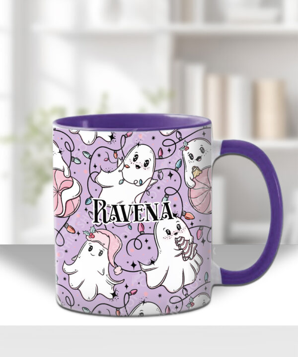 christmas lights pink ghosties lavender gothic mug