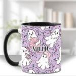 christmas lights pink ghosties lavender gothic mug