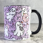 Christmas Lights Pink Ghosties Lavendar Gothic Halloween Mug