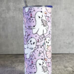 Christmas Lights Pink Ghosties Lavendar Gothic Skinny Tumbler