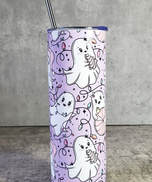 Christmas Lights Pink Ghosties Lavendar Gothic Skinny Tumbler
