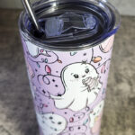 Christmas Lights Pink Ghosties Lavendar Gothic Skinny Tumbler