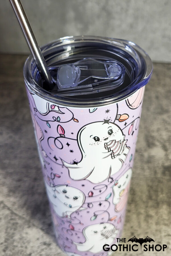 Christmas Lights Pink Ghosties Lavendar Gothic Skinny Tumbler