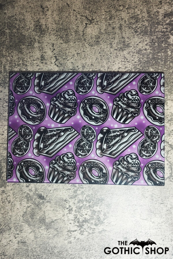 Spooky Bakes Cakes Purple Gothic Glass Chopping Board