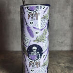 Skeleton Reading Lilac Purple Gothic Skinny Tumbler
