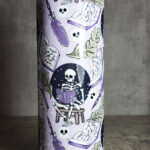 Skeleton Reading Lilac Purple Gothic Skinny Tumbler