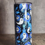 Ghost Potions & Skull Flowers Blue Gothic Skinny Tumbler