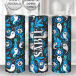 ghost potions & skull flowers blue gothic 20oz straight tumbler with option to personalise